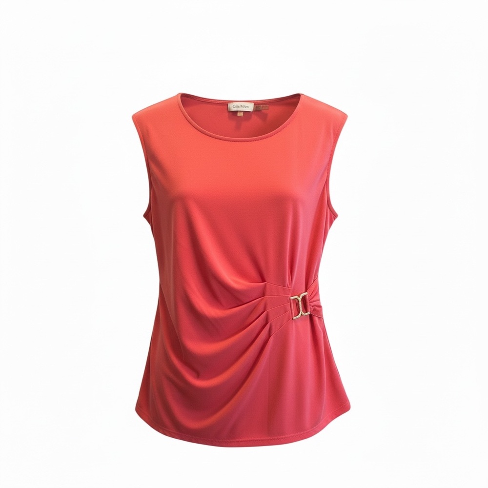 Calvin Klein Coral Sleeveless Top with Side Loop Detail - Picture 2 of 5